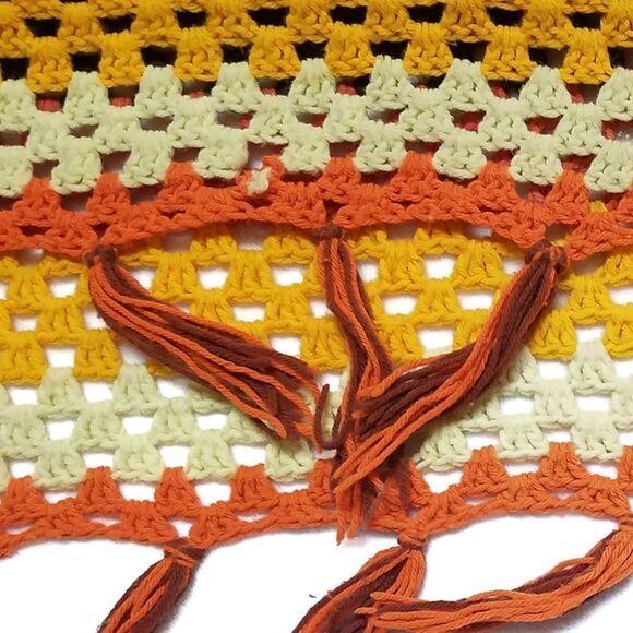 VINTAGE 1970s Handmade Crochet Fall Fringe Granny Square Afghan Throw Blanket - Picture 14 of 16